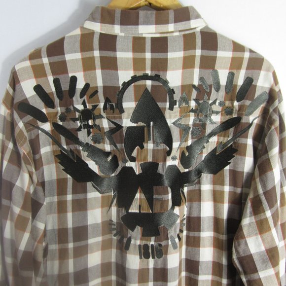 New Artful Dodger Mens 4XL Brown Plaid 100% Cotton LS Button Front Shirt - Picture 7 of 14